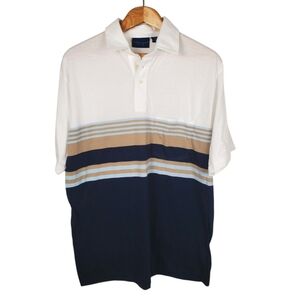 Vntg TownCraft White, Blue, Tan Polo Shirt Casual Style. LG. B0023